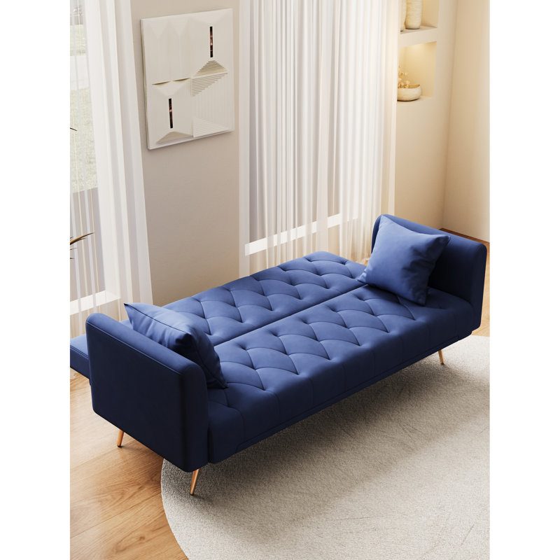 Lit convertible de 71 pouces en velours bleu - idéal pour les petits espaces de vie: chambre, chambre à coucher, bureau à dossier réglable, qualité de fabrication, assemblage facile, espace requis, longue durée de vie