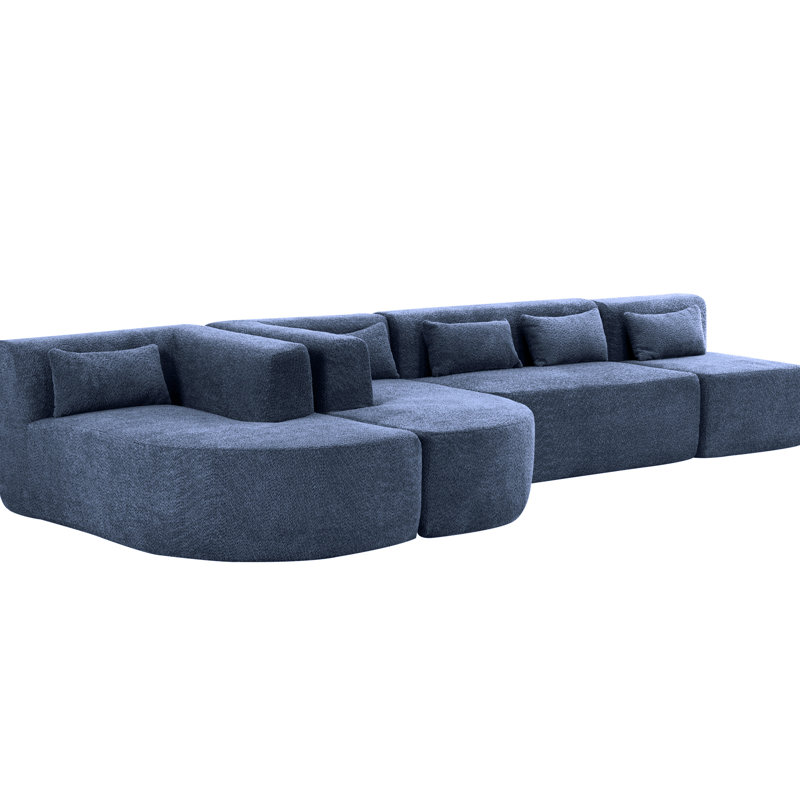 Canapé rembourré de 144 po avec deux chaises longues incurvées et un support à ressorts ensachés, siège bleu confortable exceptionnel