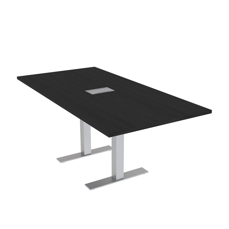 Table de conférence rectangulaire avec base en T en métal | Unité électrique, L 72 po x l 36 po, Cyprès noir, Argent argent