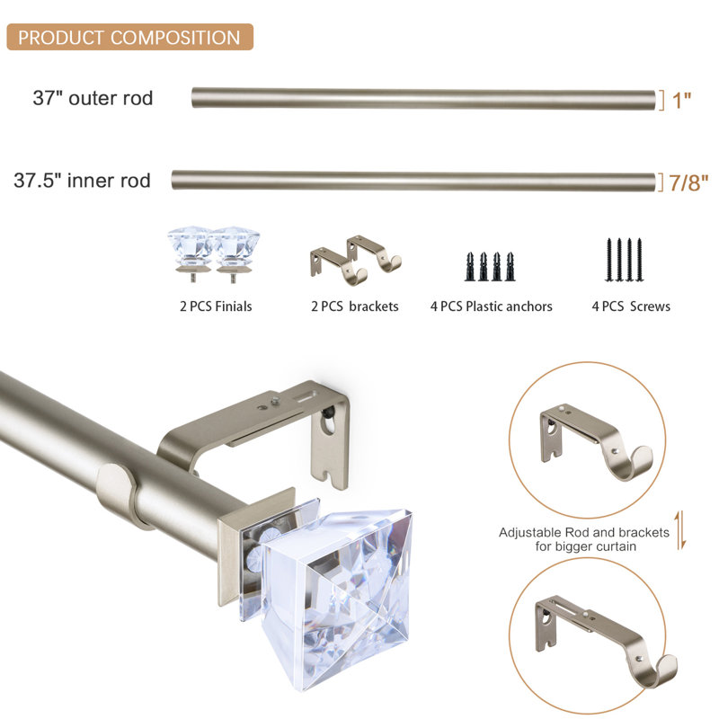 Tringle à rideaux simple réglable Danarius, 36" - 72", Or champagne