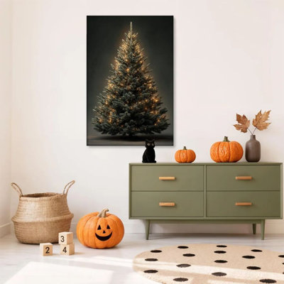 1 pièce Abingdon, peinture encadrée d'un arbre de Noël avec des décorations de lumière chaude, dans un style réaliste. Affiche décorative de style rétro pour la décoration intérieure, cadeau d'art moderne parfait pour la chambre à coucher ou le salon