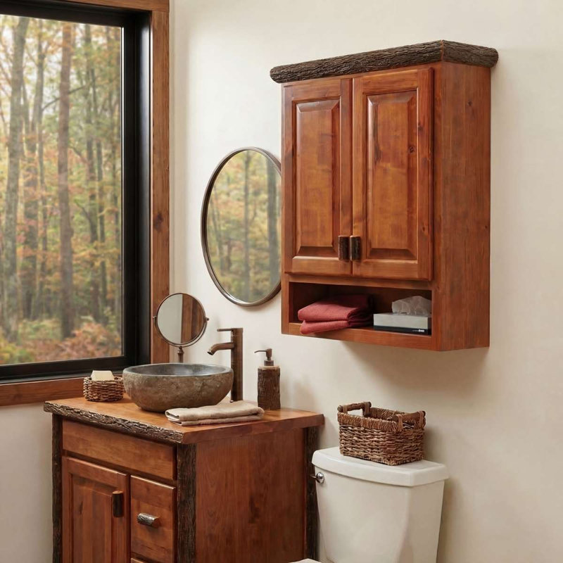Fireside Lodge Hickory Log Toilet Topper Cabinet - Cinnamon, Rustic Alder