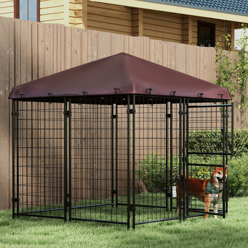 Chenil d'extérieur pour chien de 4,6 pi x 5 pi en acier robuste et imperméable pour petits et moyens chiens
