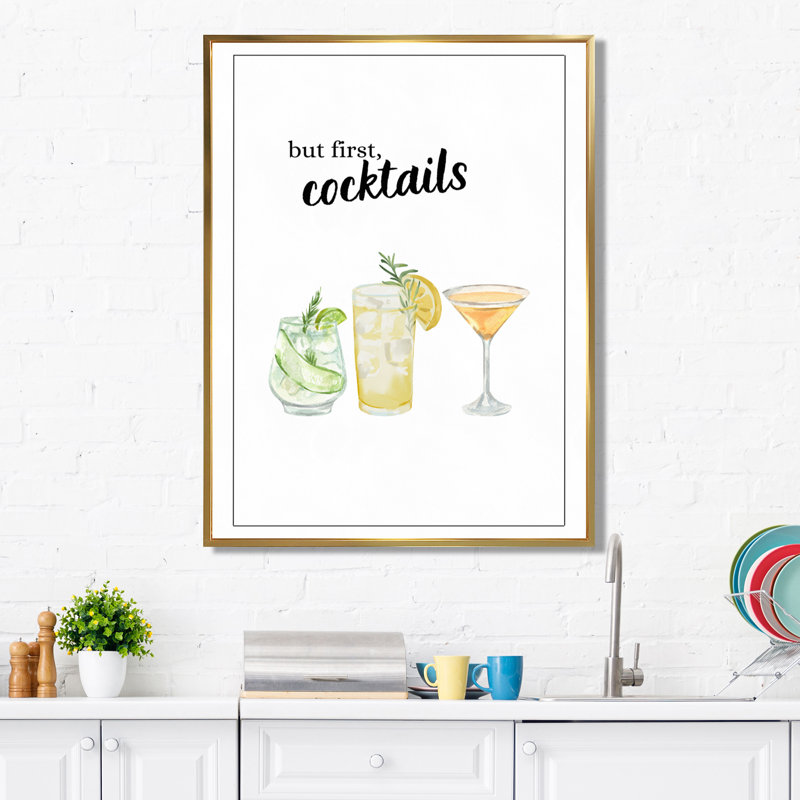 But but, cocktails - salon d'art mural, H 20 po x l 12 po, Cadre flottant doré