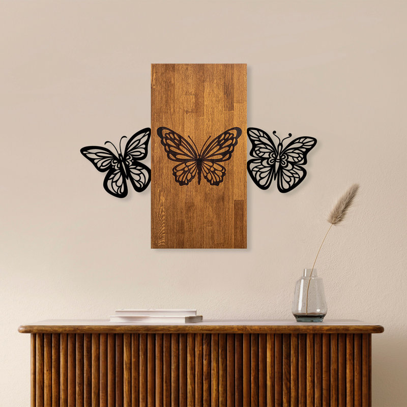 Élégant accessoire mural décoratif en bois, noyer et noir, 29,1 po x 22,8 po | 100% bois (épaisseur: 1,2 po) et métal (épaisseur: 0,06 po) | Facile à fixer au mur, parfait pour les décorations modernes