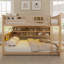 Lit superposé double au-dessus de double avec tablette de rangement, lumière DEL et panneau perforé changeant de couleur, cadre de lit convertible en bois massif, beige-1905547938-1905547939