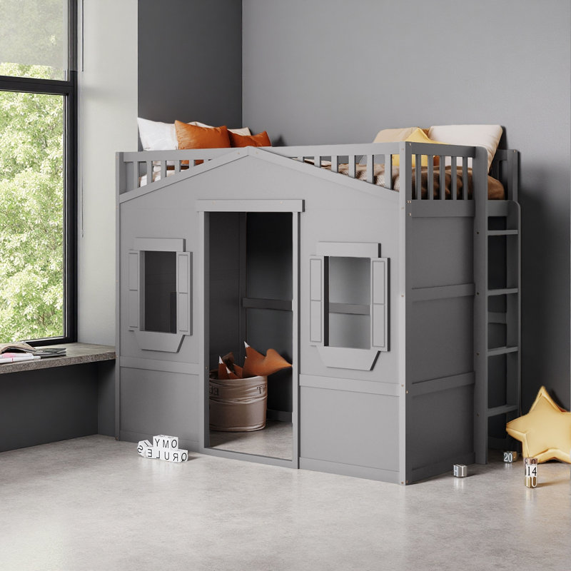 Lit mezzanine simple avec échelle, Gris