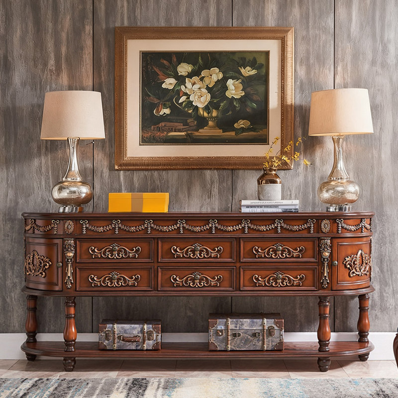 Castleman Solid Wood Console Table, Brown, Brown, 33.9" H x 78.7" W x 15.7" D