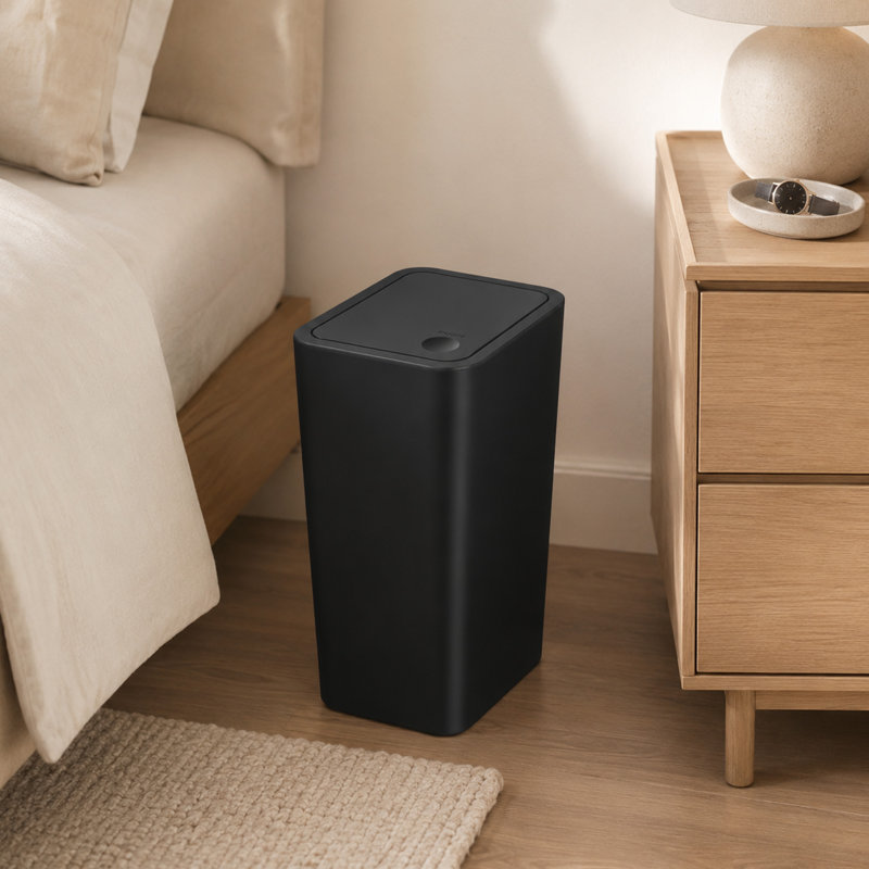 4 Gallon Plastic Trash Can with Press Top Lid for Small Spaces