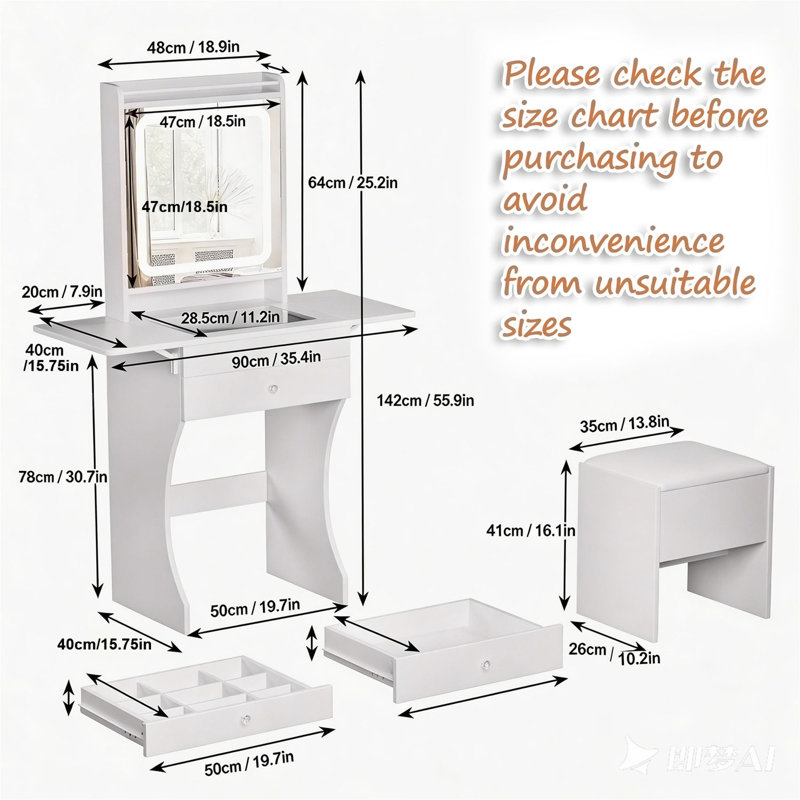 Makeup Vanity Table with Stool