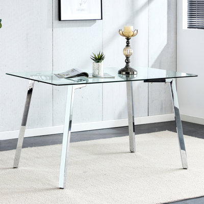 Table de salle à manger rectangulaire en verre trempé de 0,31 po pour 4 à 6 personnes