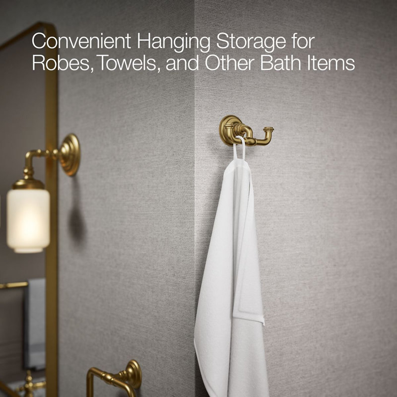 Artifacts® Double Wall Mounted Robe Hook, Vibrant Brushed Moderne Brass