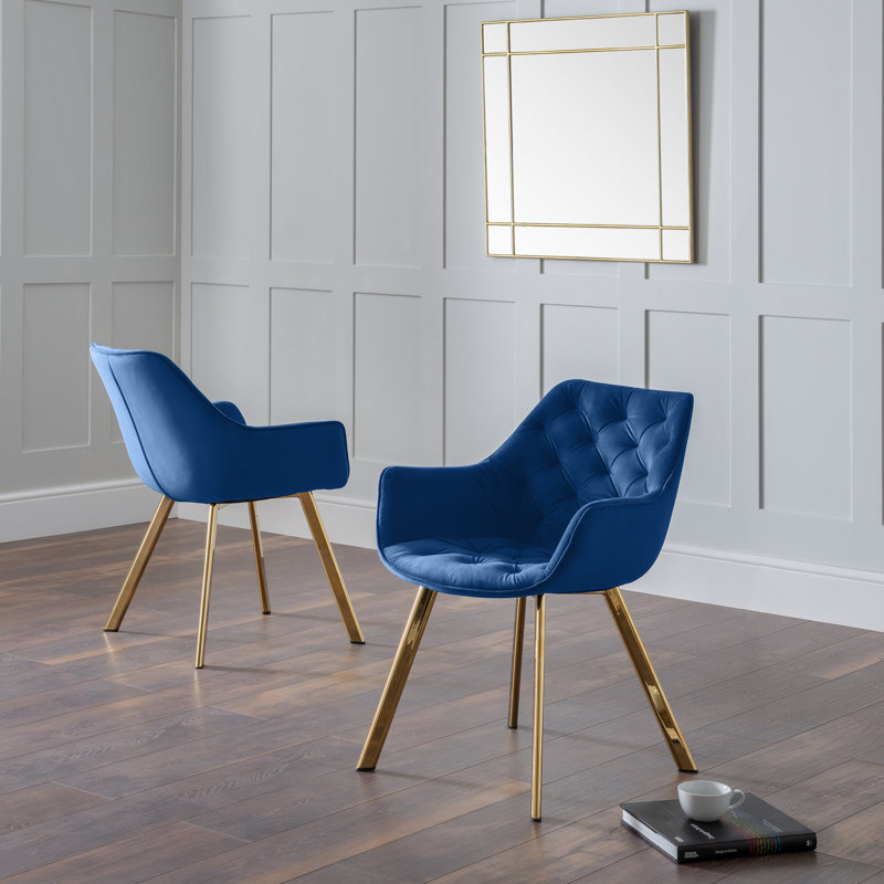 Lula 49.5cm H Tufted Velvet Upholstered Armchair in Blue, Blue