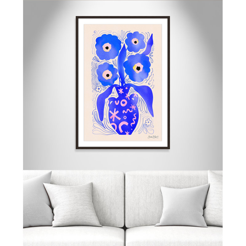 «Blue Flowers Matisse» par Bloom, Noyer à grain ouvert, L 29,5 po x H 41,5 po, Imprimé mat