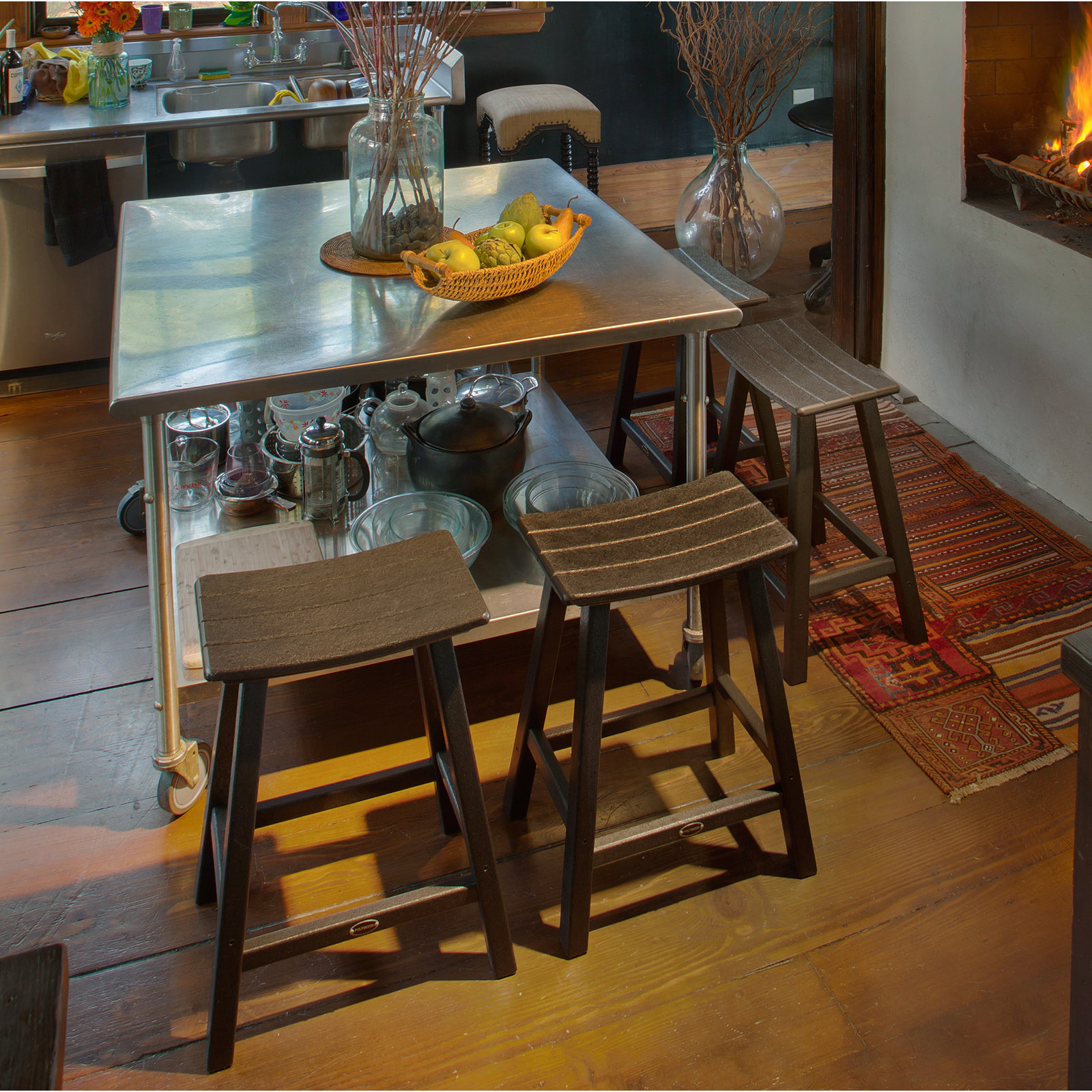 POLYWOOD® Contempo Saddle Counter Stool, Black, Teak