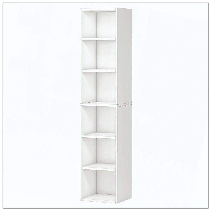 Bibliothèque à 6 niveaux de rangement étroits, Blanc