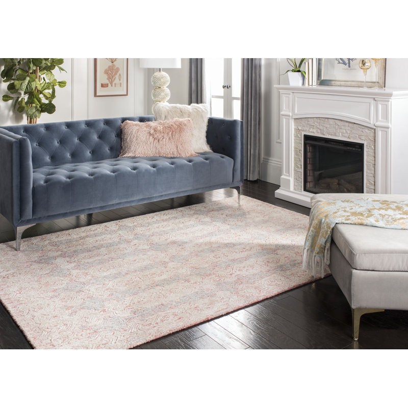 Tapis en viscose / laine touffeté à la main en rose clair / ivoire Samaniego, Rectangle 6 pi x 9 pi