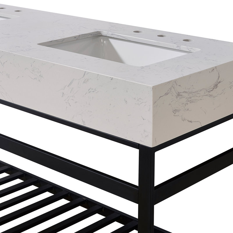 60" Aosta White Composite Stone Vanity Top with Double Sinks