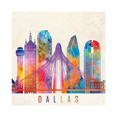 Dallas Landmarks Watercolour by Paul Rommer - Wrapped Canvas Print