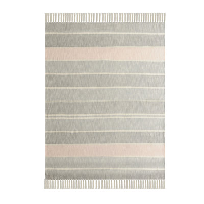 Jeté rayé en coton tissé gris