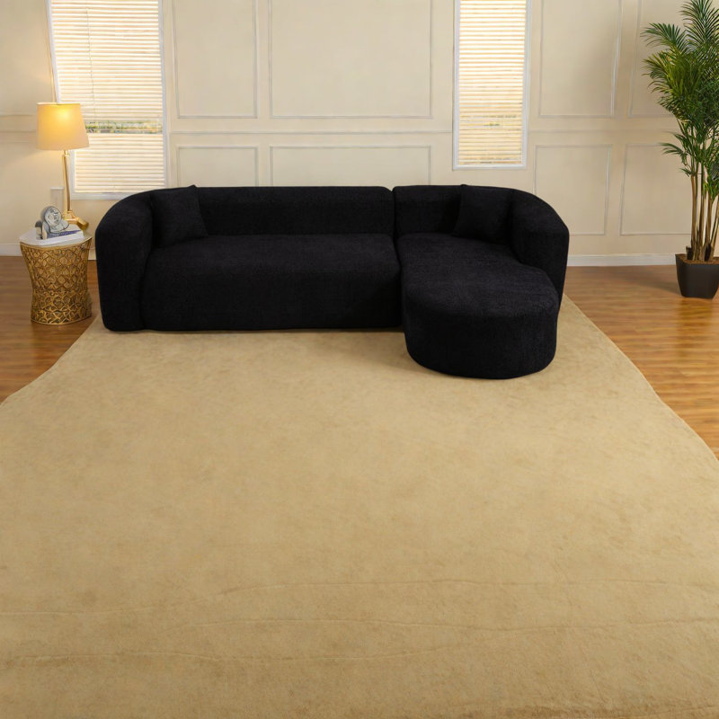 Canapé modulaire luxueux noir, revêtement en chenille, forme en L moderne pour la maison