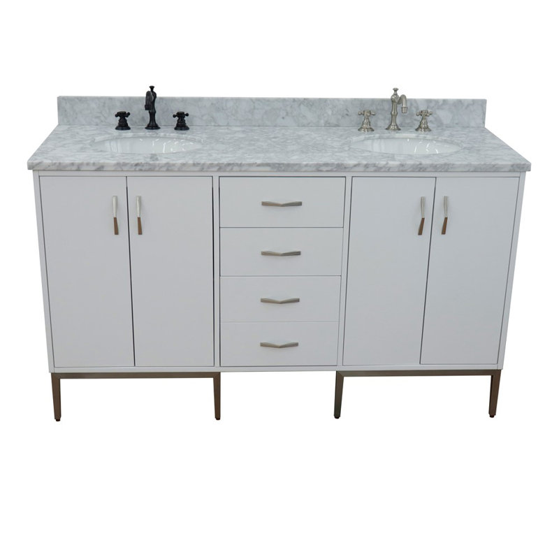 Ensemble de meuble-lavabo double 61 po Aashika, gris