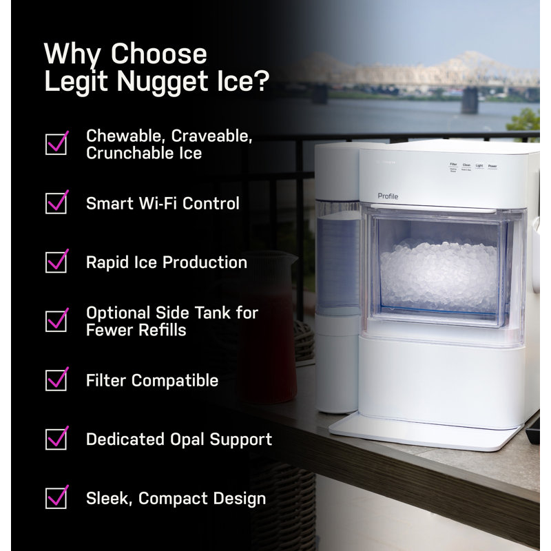 GE-Profile-Opal-2-0-Ultra-Nugget-Ice-Maker-with-Side-Tank-and-Scale-Inhibiting-Filter-XPIO13SWSS, White