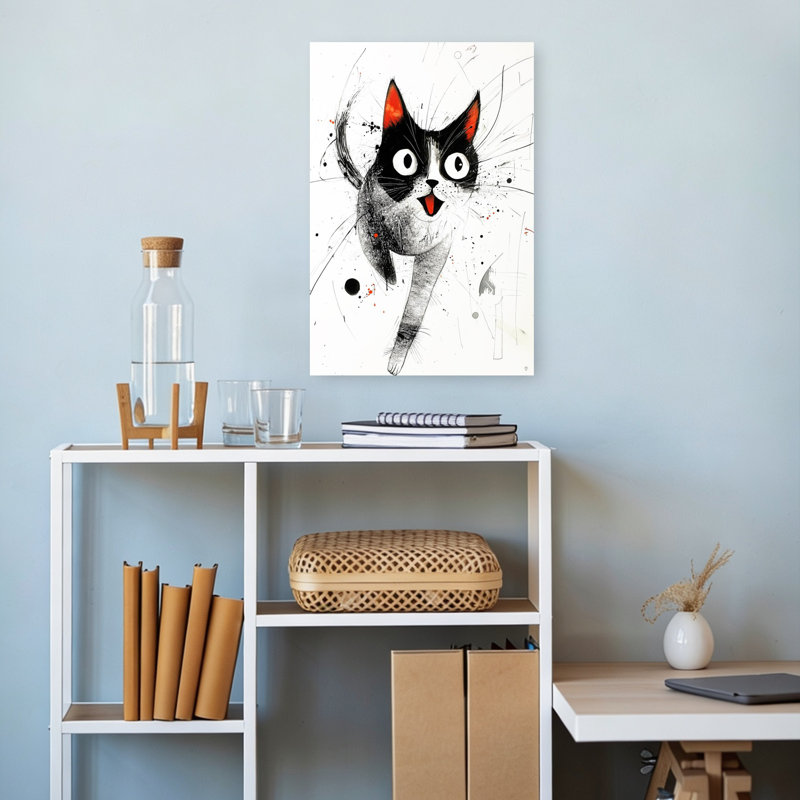«Happy Tuxedo Cat», art mural moderne, H 18 po x l 12 po