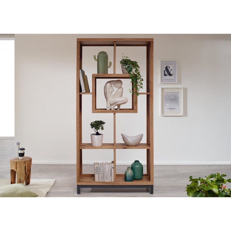 Villanders 200 cm H x 100 cm W Solid Wood Geometric Bookcase, Tobacco brown