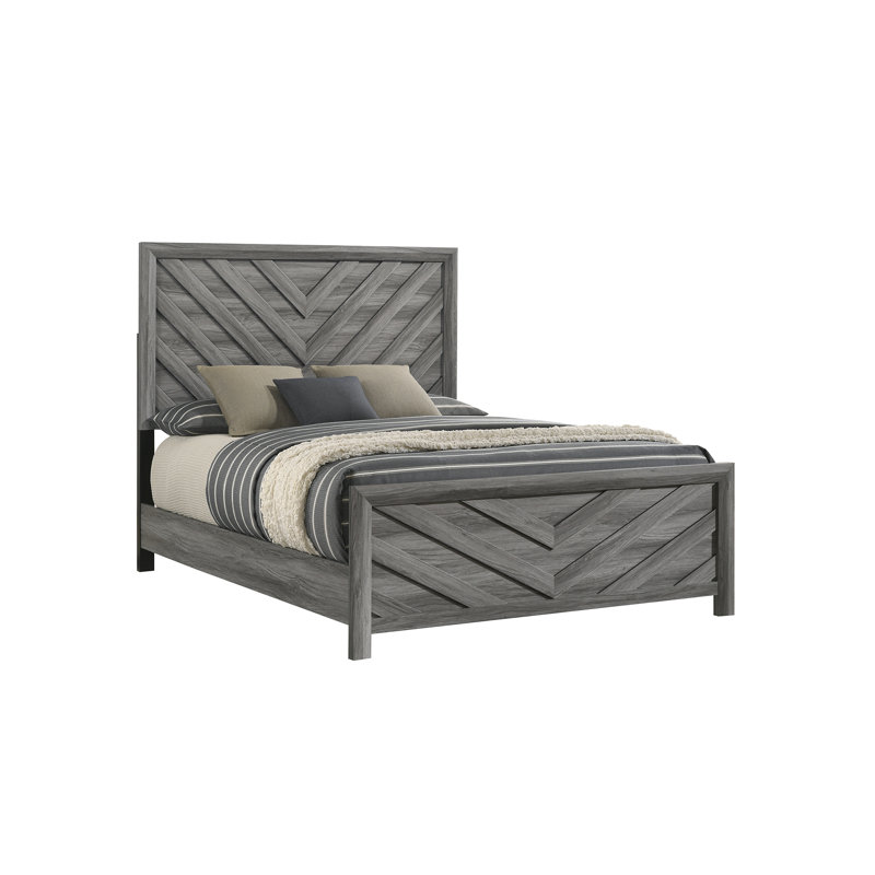Lit simple moderne en bois gris, sophistiqué, cadre de lit en bois de décor de chambre à coucher avec apparence élégante et fonctionnalité confortable pour