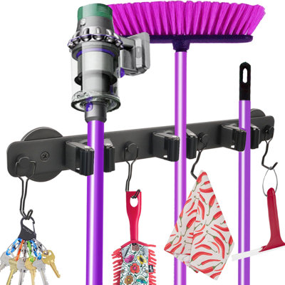 Support magnétique pour balai à vadrouille, support à vadrouille magnétique robuste avec crochets pivotants pour les outils de nettoyage, support à outils à fixation magnétique solide