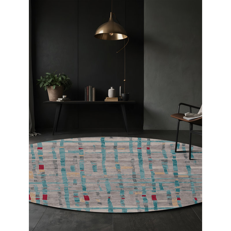 Tapis gris soyeux et moelleux, Rond 8 pi