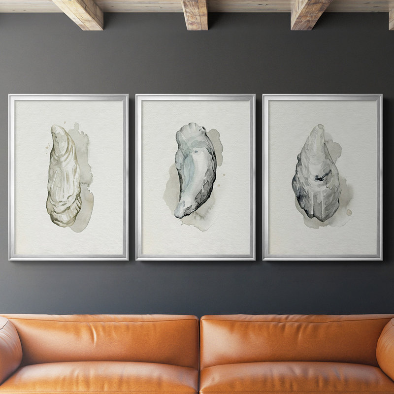 Oysters On The Bay I, toile encadrée de qualité supérieure - prête à être accrochée, Cadre argenté