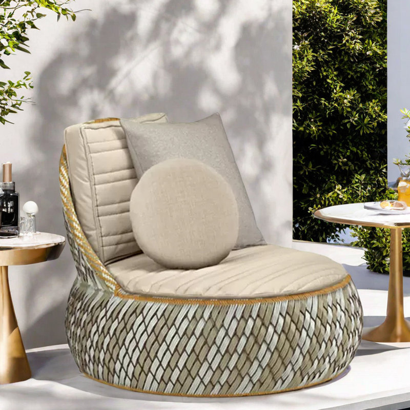 Chaise longue en rotin Lilijana PE, Beige