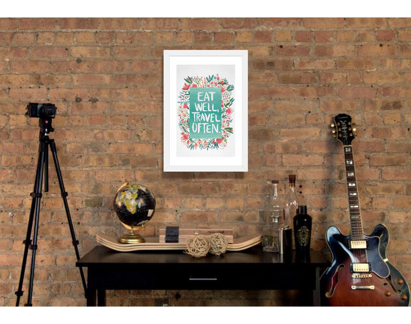 « manger travel white artprint », impression, H 24 po x l 16 po x P 1 po, Papier encadré blanc