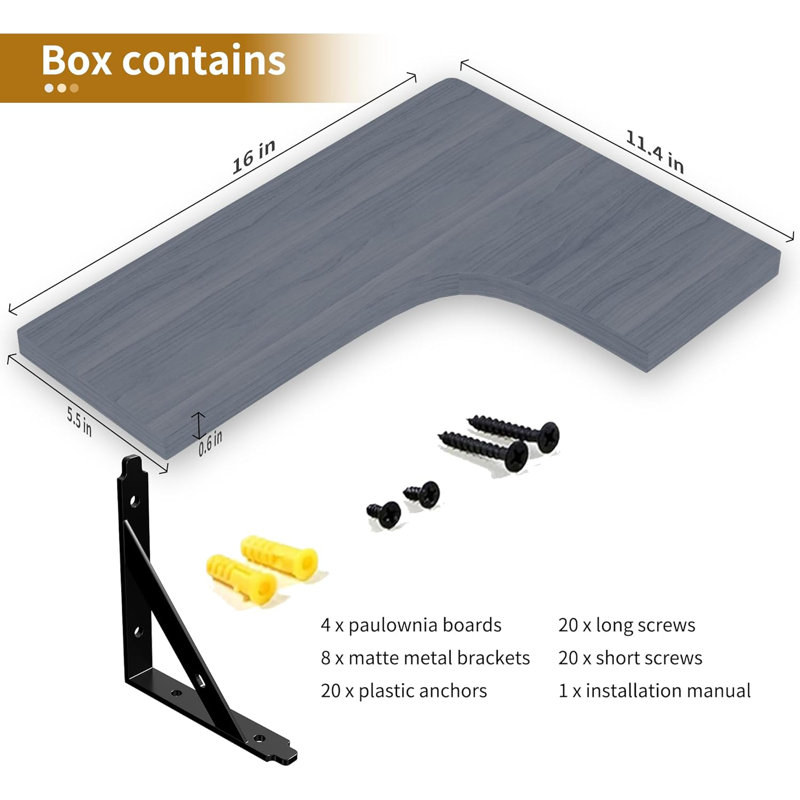 Ensemble de 4 tablettes d'angle flottantes grises
