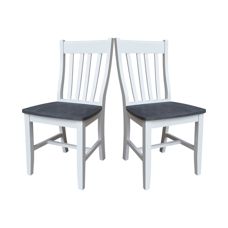 Chaise de salle à manger traditionnelle en bois massif Decovello, Blanc / gris bruyère