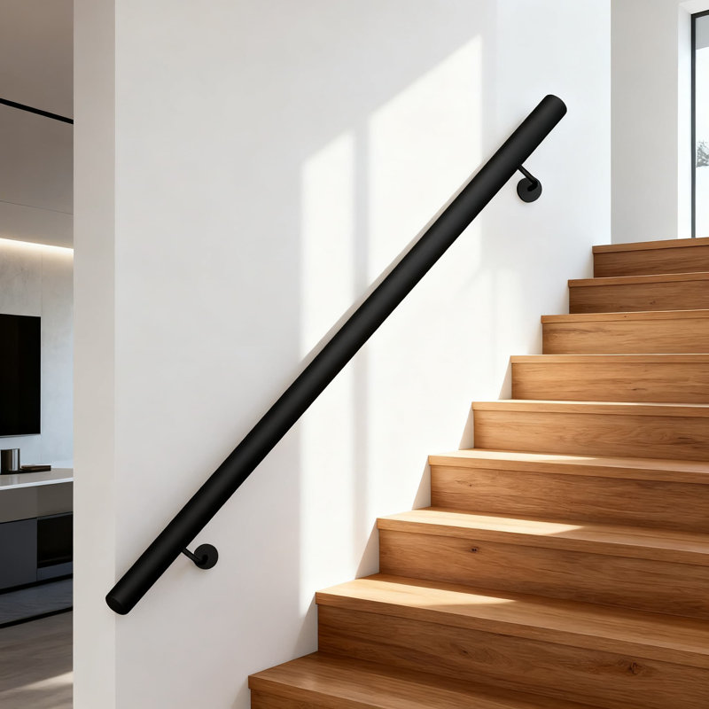 3FT Aluminum Stair Handrail With 400Lbs Capacity, Wall-Mounted Stair Railing With 1.5" Pipe, Powder Coated Black Finish For Indoor Outdoor Use On Stairs, Porch, Deck And Stairway