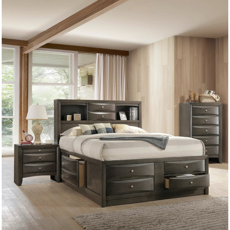 Ensemble de chambre à coucher 3 pièces, Gris, Roi