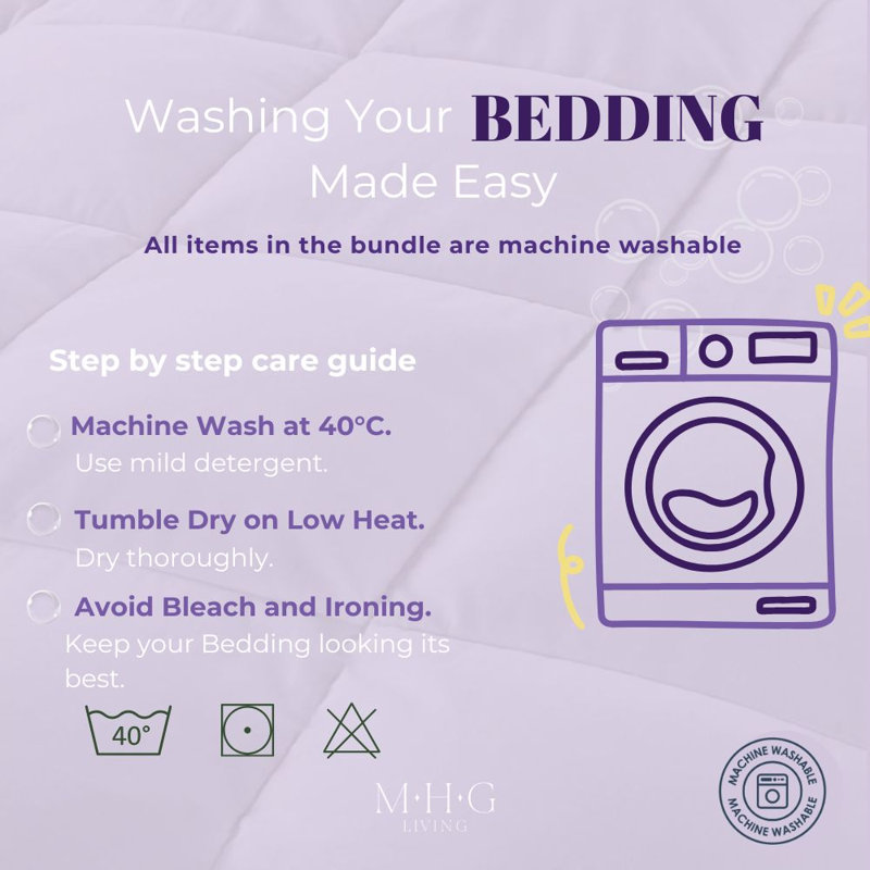 MHG Living Duvet 10.5 Tog All Season Student Bedding Bundle - Available Breathable Duvet, Mattress Topper & Pillows, Single