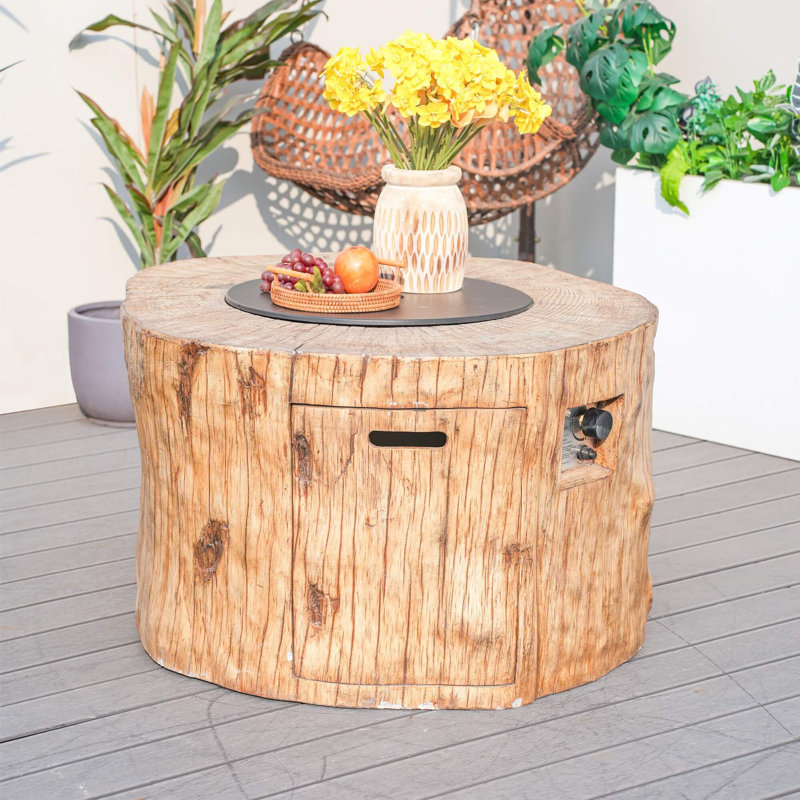 Terraflame Round Faux Wood Fire Pit Table For Outdoor Use