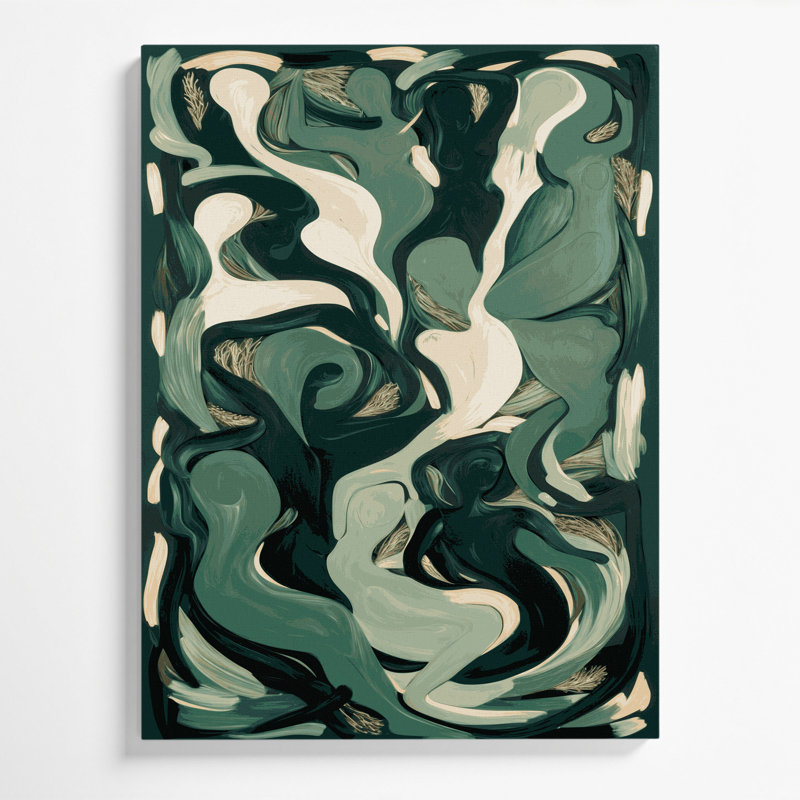Abstrait art figuratif sur toile vert, H 14 po x l 11 po