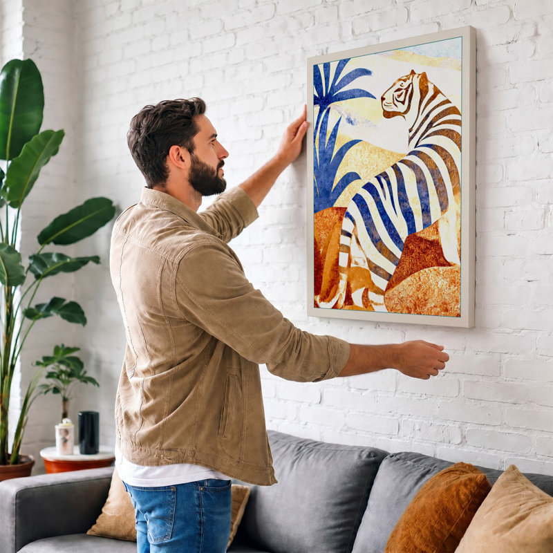 Zebra And Palms Boho - Print, 30x20 - 76.2 x 50.8 cm, White Border