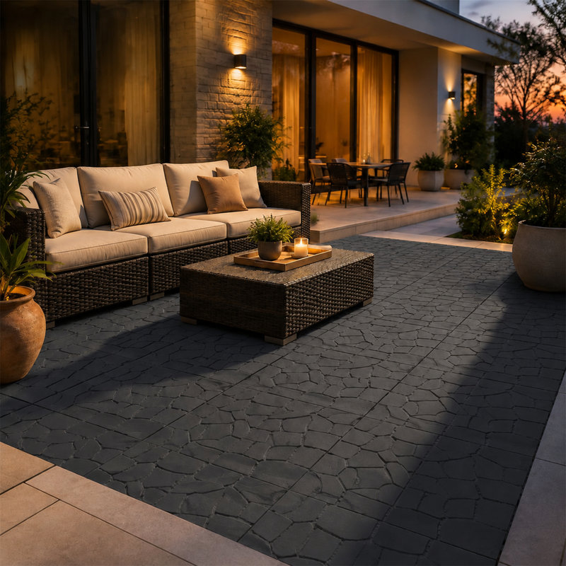 Dalles de terrasse emboîtables 12" x 12" à texture pierre, paquet de 44, gris foncé – Revêtement de sol à faire soi-même pour balcon, piscine, jardin et véranda