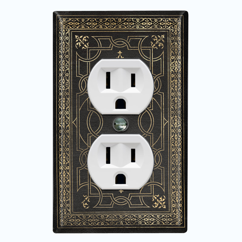 Metal Light Switch Plate Outlet Cover (French Victorian Frame Black 1 - Single Duplex)
