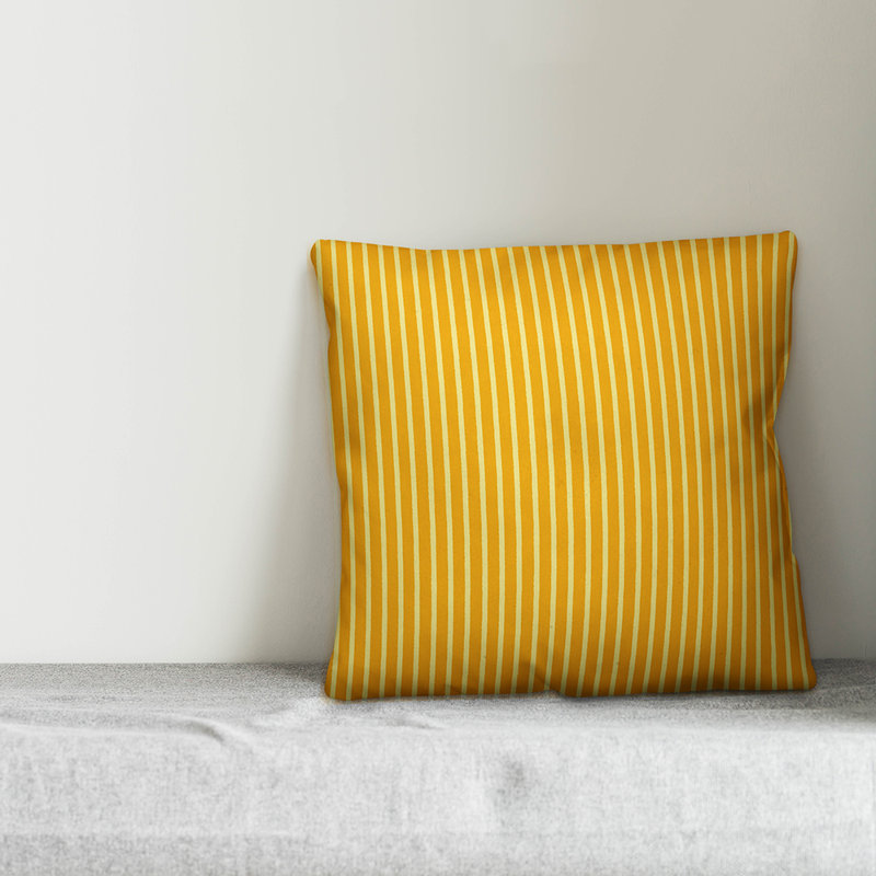 Oreiller carré à rayures, 16 po x 16 po, Intérieur, Jaune