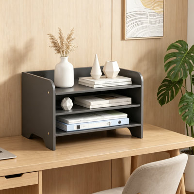 Organisateur de bureau en bambou avec plateau à lettres à 3 niveaux, classeur en bois et support de courrier pour comptoir, rangement de documents en papier A4 pour fournitures scolaires de bureau à domicile