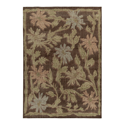 Rug & Kilim’S Distressed Rug In Brown And Green Floral Patterns