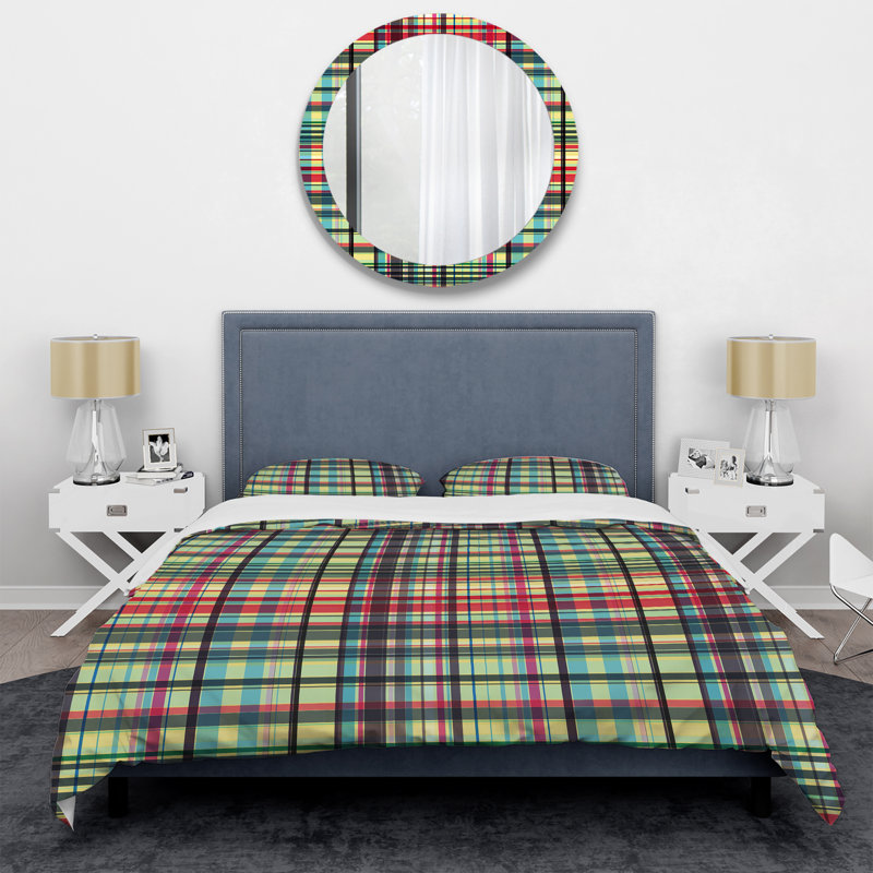 Ensemble de housse de couette en microfibre rouge / vert / bleu 3 pièces, Housse de couette double / grand + 2 taies décora