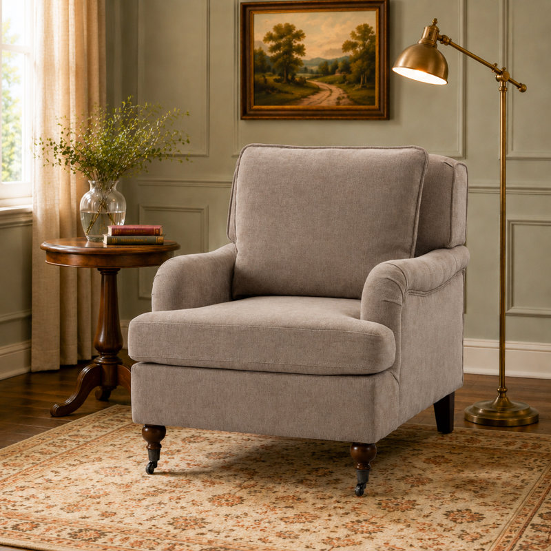 English Classic Roll Arm Chair, Beige, 1